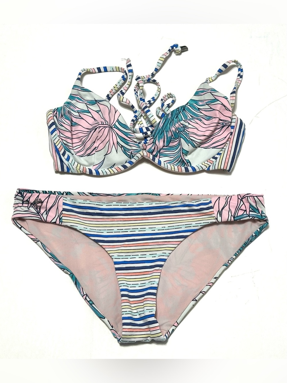 Maaji multicolor bikini set Stripe Floral stripes size S Pink, Teal, White